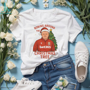 Stoke City FC Mark Robins around the Christmas tree shirt