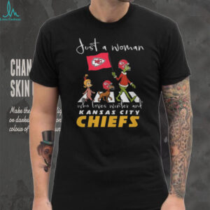 The Grinch Just A Woman Who Loves Winter And Kansas City Chiefs Christmas Road Abbey T shirts