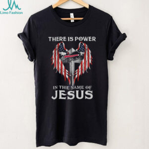 There is Power in the Name of Jesus Buffalo Bills American Flag Wings T Shirt