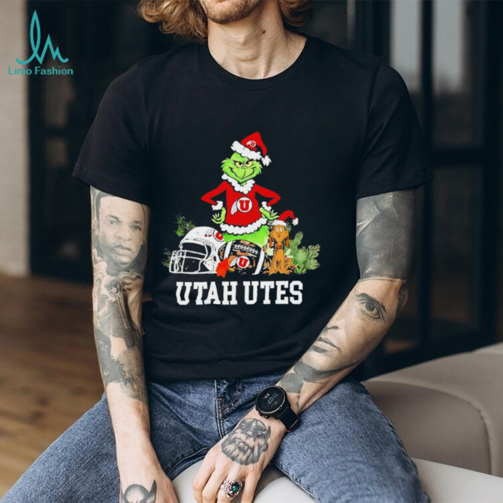Utah Utes The Grinch and Max helmet Christmas 2025 shirt Utah Utes The Grinch and Max helmet Christmas 2025 shirt