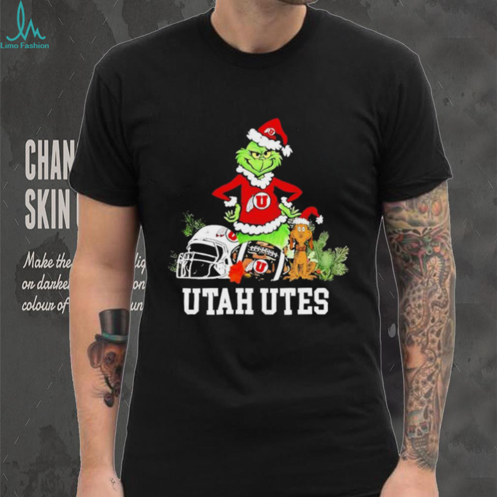 Utah Utes The Grinch and Max helmet Christmas 2025 shirt Utah Utes The Grinch and Max helmet Christmas 2025 shirt