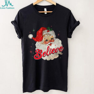 Vintage Santa Claus Believe Christmas Women Boys Girls T Shirt