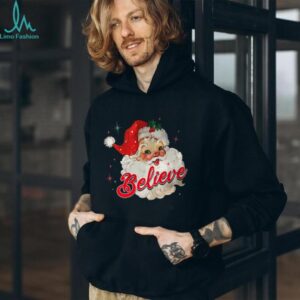 Vintage Santa Claus Believe Christmas Women Boys Girls T Shirt