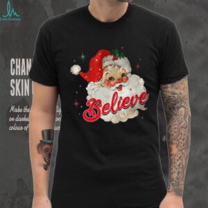 Vintage Santa Claus Believe Christmas Women Boys Girls T Shirt