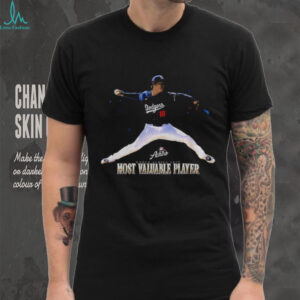 Yoshinobu Yamamoto baseball throw Los Angeles Dodgers World Series Most Valuable Player shirt