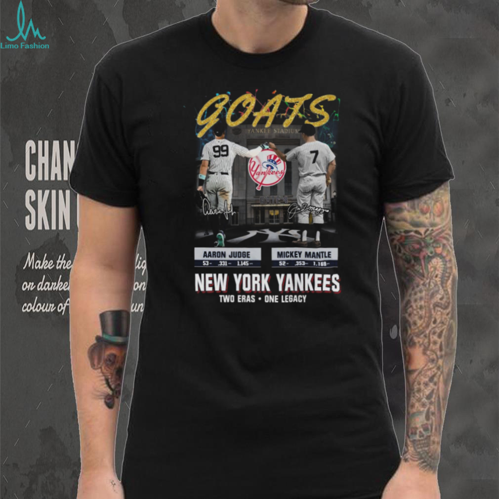 Aaron Judge & Mickey Mantle GOATS New York Yankees T Shirt Aaron Judge & Mickey Mantle GOATS New York Yankees T Shirt