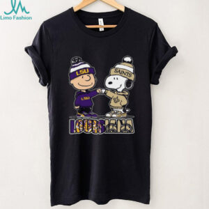 Awesome Snoopy And Charlie Brown Louisiana LSU Tigers X New Orleans Saints Skyline T Shirt