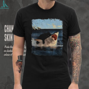 Cat bites shark funny meme vintage shirt
