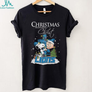 Christmas Begins With Christ Detroit Lions Snoopy & Charlie Brown T Shirt