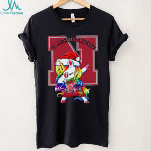 Classic Nebraska Cornhuskers Football X Unicorn Santa Hat Dabbing Merry Christmas T Shirt