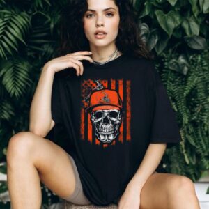 Cleveland Browns Skull Distressed Flag T Shirt
