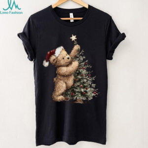 Cute Vintage Christmas Tree and Teddy Bear Santa Holiday T Shirt