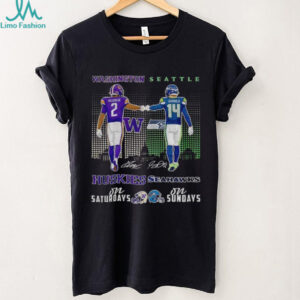 Demond Williams Jr. Washington Huskies vs Sam Darnold Seattle Seahawks on Saturday on Sundays signatures shirt