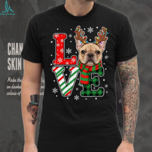 Dog Christmas LOVE French Bulldog Reindeer Holiday Shirt