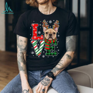 Dog Christmas LOVE French Bulldog Reindeer Holiday Shirt