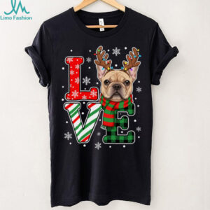 Dog Christmas LOVE French Bulldog Reindeer Holiday Shirt