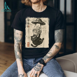 Funny Cat Ramen UFO Japanese Anime Kawaii Men Boys Girls T Shirt