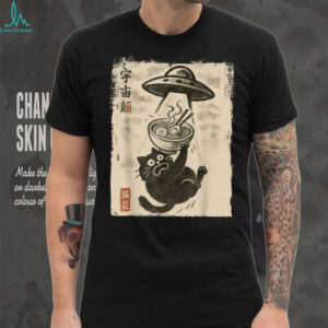 Funny Cat Ramen UFO Japanese Anime Kawaii Men Boys Girls T Shirt