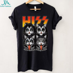 Funny Hiss Cats Band Parody 70s Music Lover Cat Face Graphic T Shirt