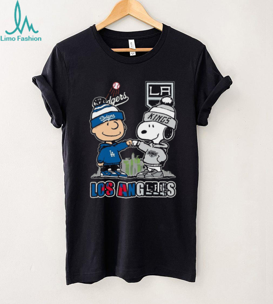Los Angeles Dodgers & Kings Peanuts Charlie Brown & Snoopy Skyline T Shirt Los Angeles Dodgers & Kings Peanuts Charlie Brown & Snoopy Skyline T Shirt