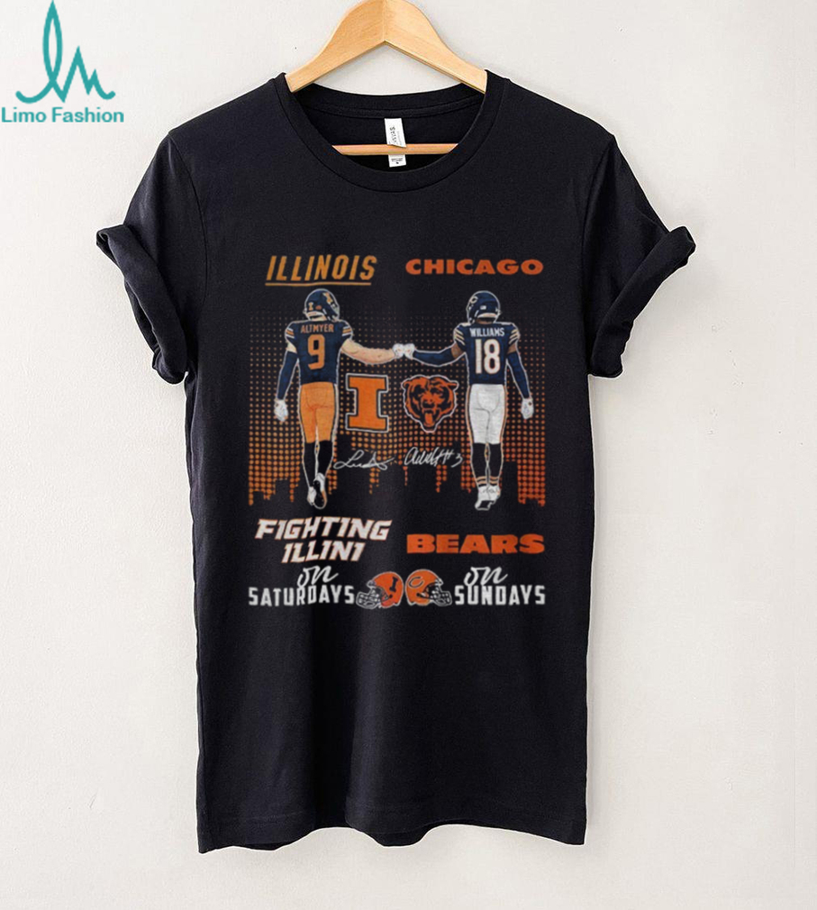 Luke Altmyer Illinois Fighting Illini vs Caleb Williams Chicago Bears on Saturday on Sundays signatures shirt Luke Altmyer Illinois Fighting Illini vs Caleb Williams Chicago Bears on Saturday on Sundays signatures shirt