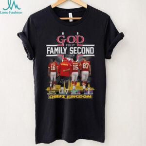 Mahomes, Kelce, Dawson God First Family Second Chiefs T Shirt
