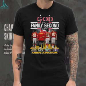 Mahomes, Kelce, Dawson God First Family Second Chiefs T Shirt