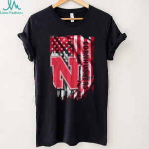 Men's Black Nebraska Cornhuskers Distressed American Flag T Shirt