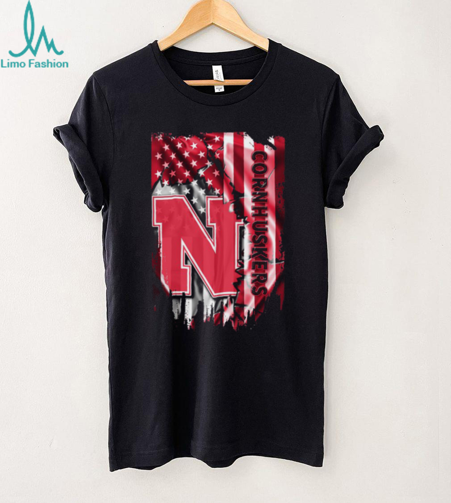 Men’s Black Nebraska Cornhuskers Distressed American Flag T Shirt Men’s Black Nebraska Cornhuskers Distressed American Flag T Shirt