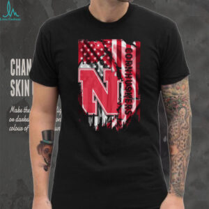 Men's Black Nebraska Cornhuskers Distressed American Flag T Shirt