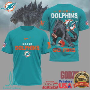 Miami Dolphins Official NFL Godzilla Football Shirt Miami Dolphins Official NFL Godzilla Football Shirt