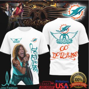 Miami Dolphins Official NFL and Aerosmith 3D Shirt Miami Dolphins Official NFL and Aerosmith 3D Shirt