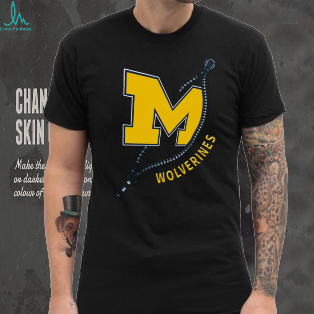 Michigan Wolverines M Block Logo Zipper Graphic T Shirt Michigan Wolverines M Block Logo Zipper Graphic T Shirt