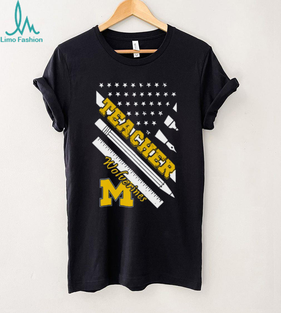 Michigan Wolverines Teacher American Flag Graphic T Shirt Michigan Wolverines Teacher American Flag Graphic T Shirt