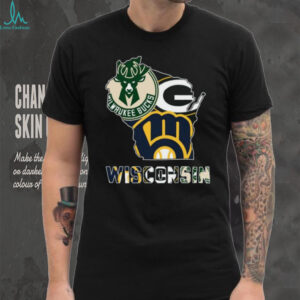 Milwaukee Bucks Packers Brewers State Map T Shirt Recovered
