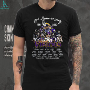 Minnesota Vikings 62nd Anniversary 1961 2023 T Shirt Thank You For The Memories, Player Signatures & Roster Tee