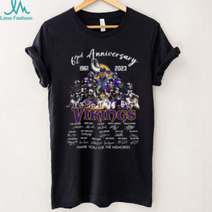 Minnesota Vikings 62nd Anniversary 1961 2023 T Shirt Thank You For The Memories, Player Signatures & Roster Tee