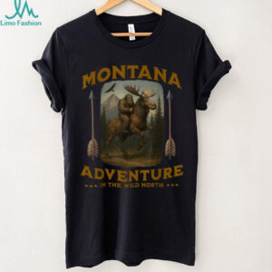 Montana and a Bigfoot Riding a Moose, Funny Sasquatch T Shirt
