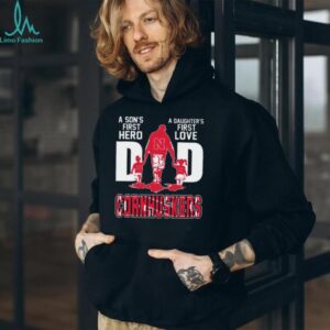 Nebraska Cornhuskers Dad T Shirt A Son’s First Hero, A Daughter’s First Love Nebraska Cornhuskers Dad T Shirt A Son’s First Hero, A Daughter’s First Love