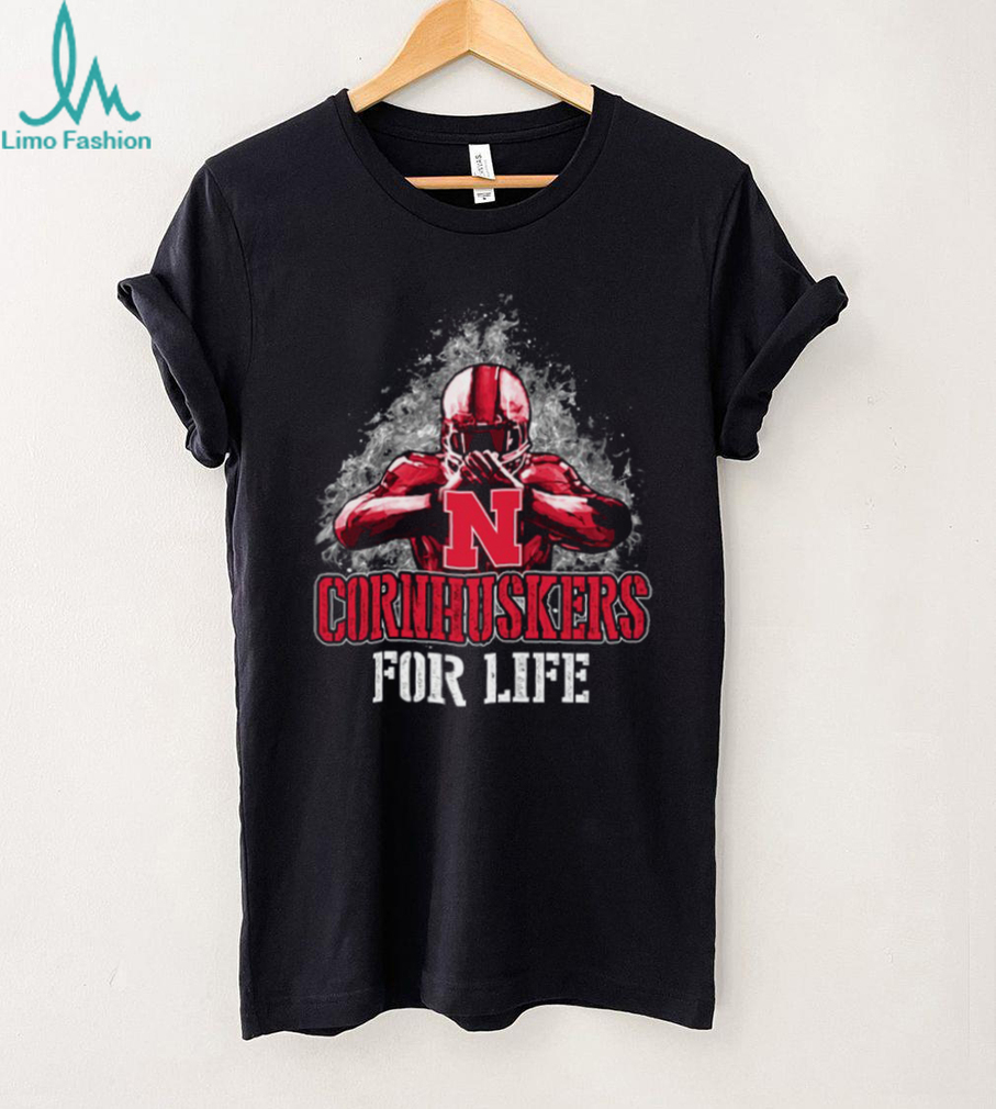 Nebraska Cornhuskers ‘For Life’ Football T Shirt, Black Nebraska Cornhuskers ‘For Life’ Football T Shirt, Black