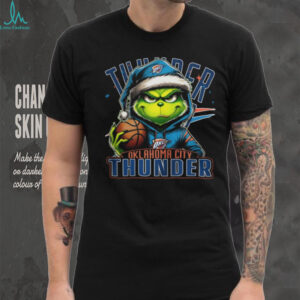 Oklahoma City Thunder Grinch Santa Hat Football T Shirt