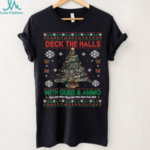 Retro Deck The Halls with Guns & Ammo Funny Christmas T Shirt