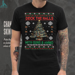 Retro Deck The Halls with Guns & Ammo Funny Christmas T Shirt