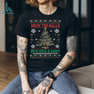 Retro Deck The Halls with Guns & Ammo Funny Christmas T Shirt