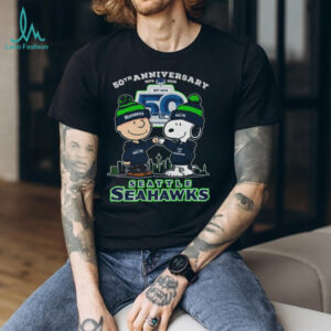 Seattle Seahawks 50th Anniversary 1976 2026 Snoopy and Charlie Brown High Fight Shirt Seattle Seahawks 50th Anniversary 1976 2026 Snoopy and Charlie Brown High Fight Shirt