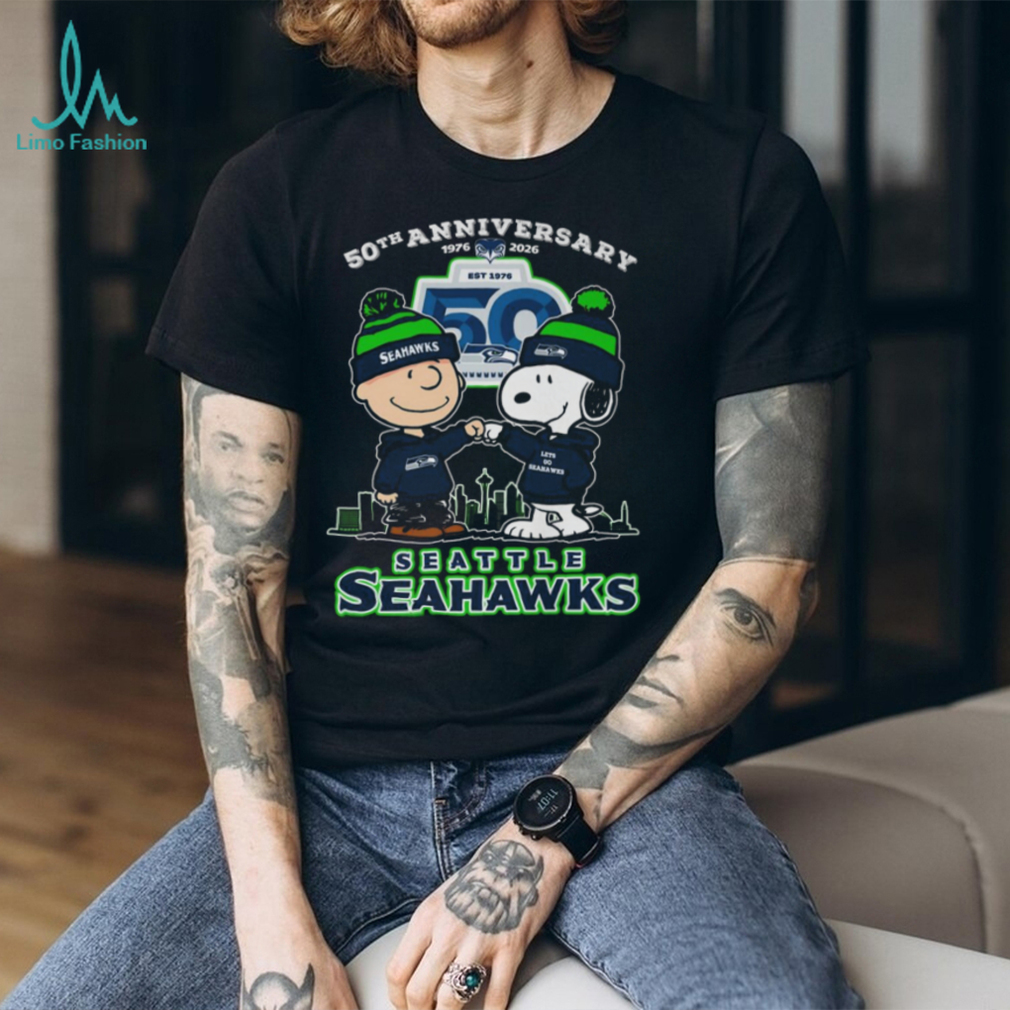 Seattle Seahawks 50th Anniversary 1976 2026 Snoopy and Charlie Brown High Fight Shirt Seattle Seahawks 50th Anniversary 1976 2026 Snoopy and Charlie Brown High Fight Shirt