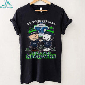 Seattle Seahawks 50th Anniversary 1976 2026 Snoopy and Charlie Brown High Fight Shirt
