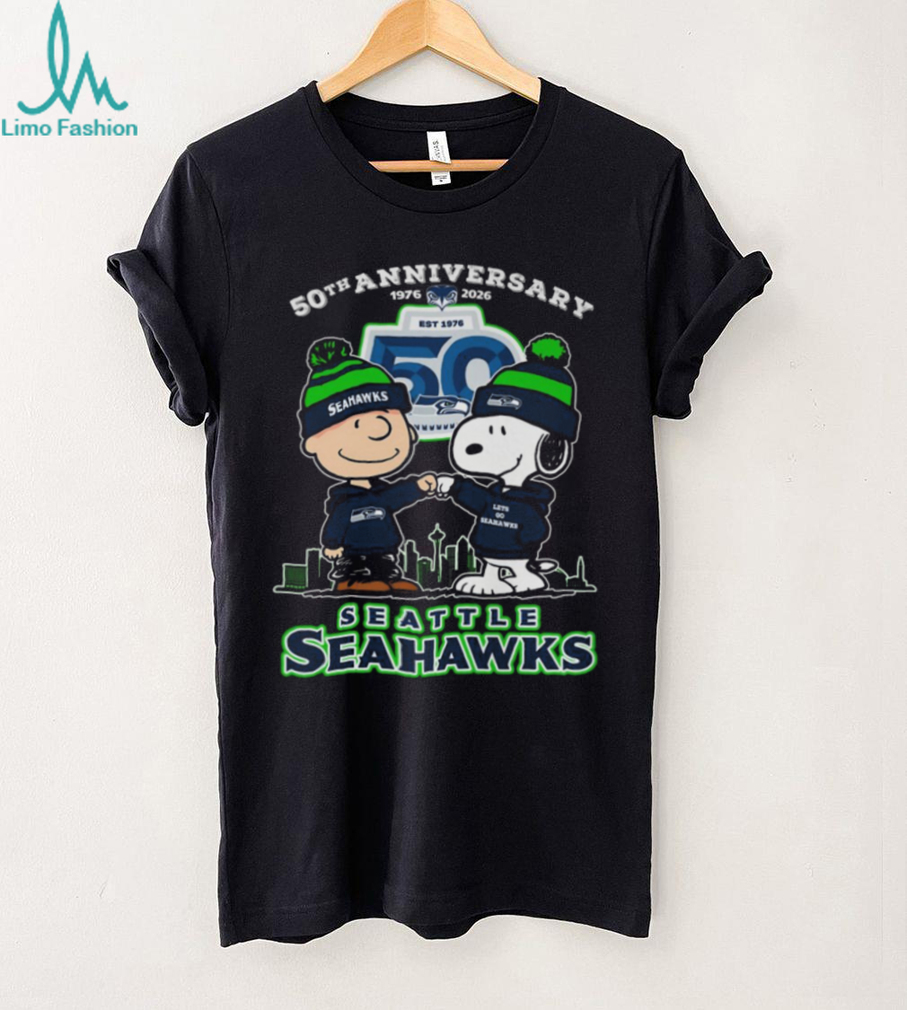 Seattle Seahawks 50th Anniversary 1976 2026 Snoopy and Charlie Brown High Fight Shirt Seattle Seahawks 50th Anniversary 1976 2026 Snoopy and Charlie Brown High Fight Shirt