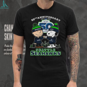 Seattle Seahawks 50th Anniversary 1976 2026 Snoopy and Charlie Brown High Fight Shirt