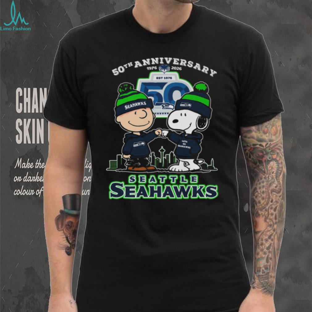 Seattle Seahawks 50th Anniversary 1976 2026 Snoopy and Charlie Brown High Fight Shirt Seattle Seahawks 50th Anniversary 1976 2026 Snoopy and Charlie Brown High Fight Shirt